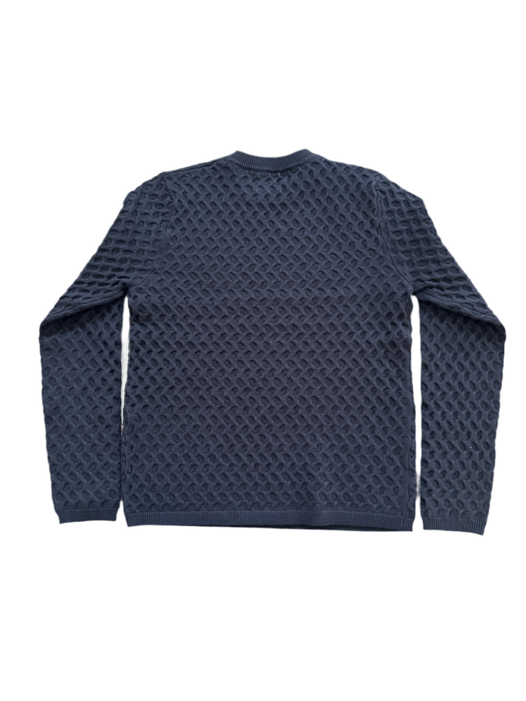 C-23502-Textured Crochet Knit Sweater -Grey
