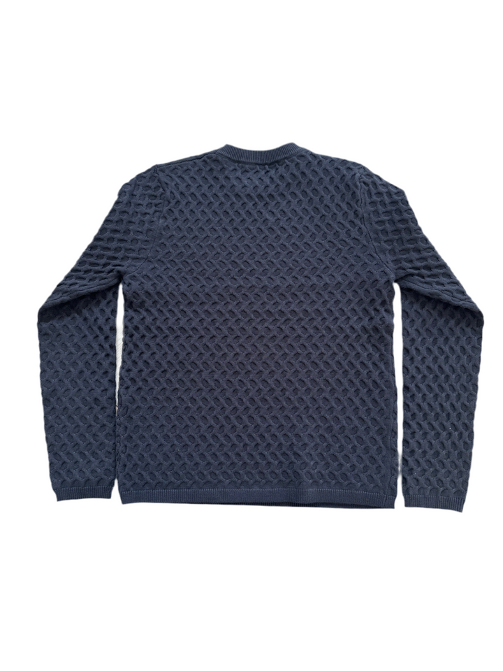 C-23502-Textured Crochet Knit Sweater -Grey