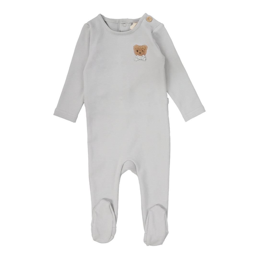 Bear Applique Footie-Pale Blue