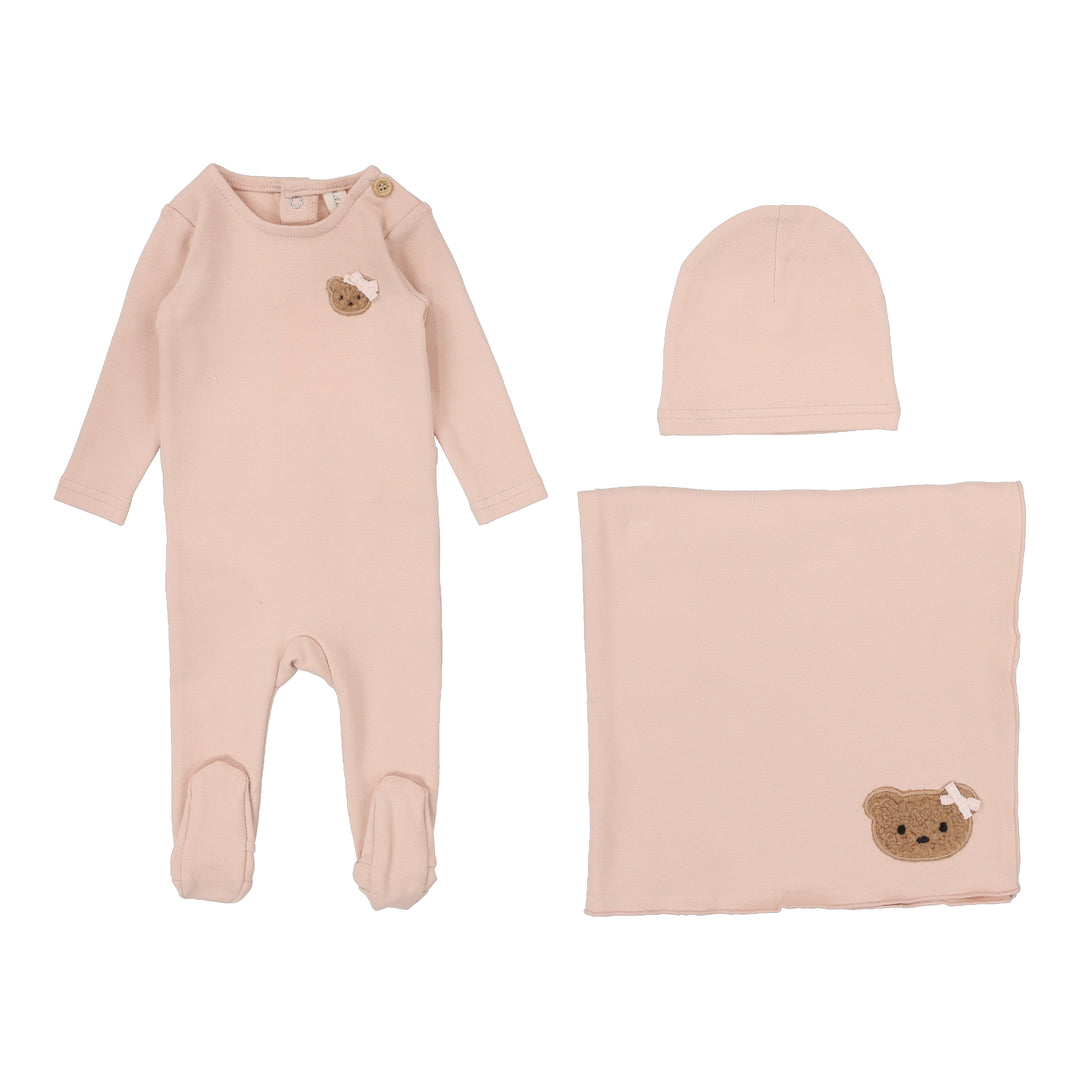 Bear Applique Layette Set-Dusty Pink