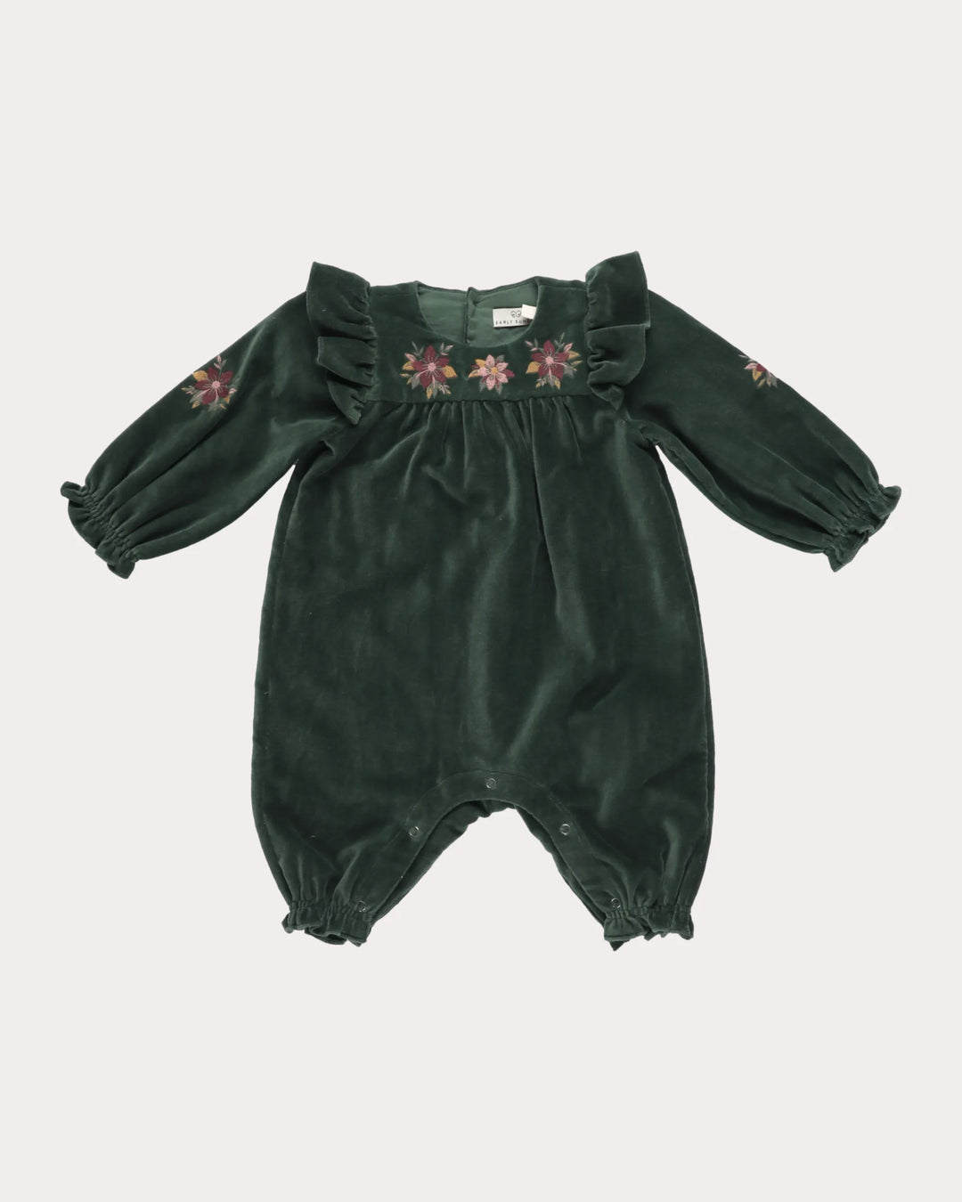 FL-FW26-00061 MAGGIE BABY OVERALL ROMPER - VELVET FOREST GREEN