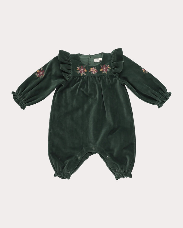 FL-FW26-00061 MAGGIE BABY OVERALL ROMPER - VELVET FOREST GREEN