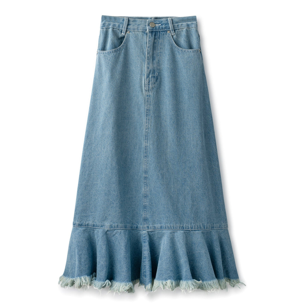 Blue Denim Ruffle Skirt