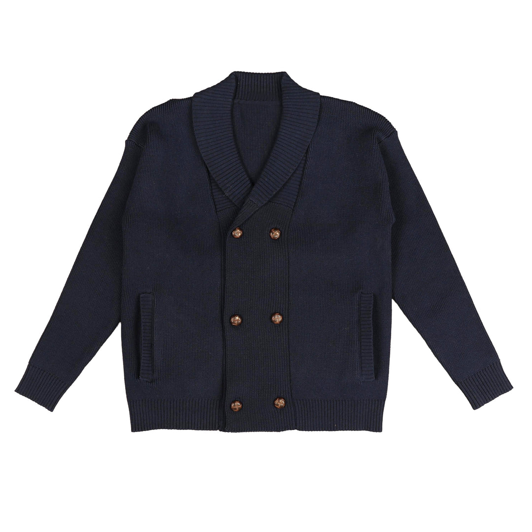 BKN938 DOUBLE BREASTED SHAWL CARDIGAN - NAVY