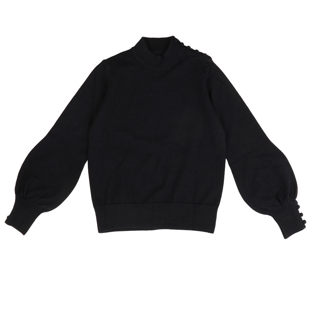 BKN958 MOCK NECK KNIT WITH SHOULDER BUTTONS - NAVY