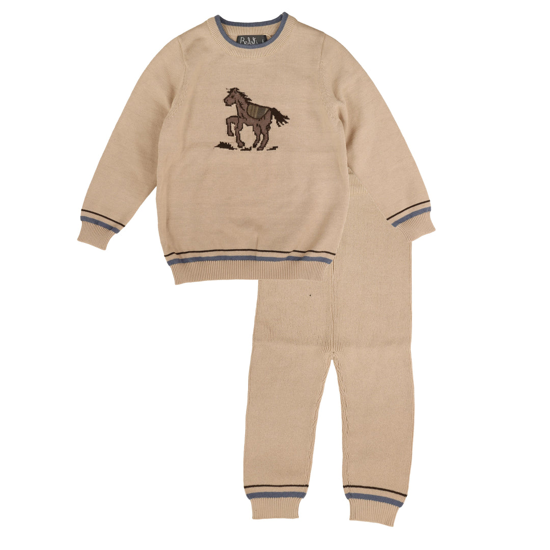 BKS857 JACQUARD HOSE KNIT WITH PLAID SADDLE - STONE