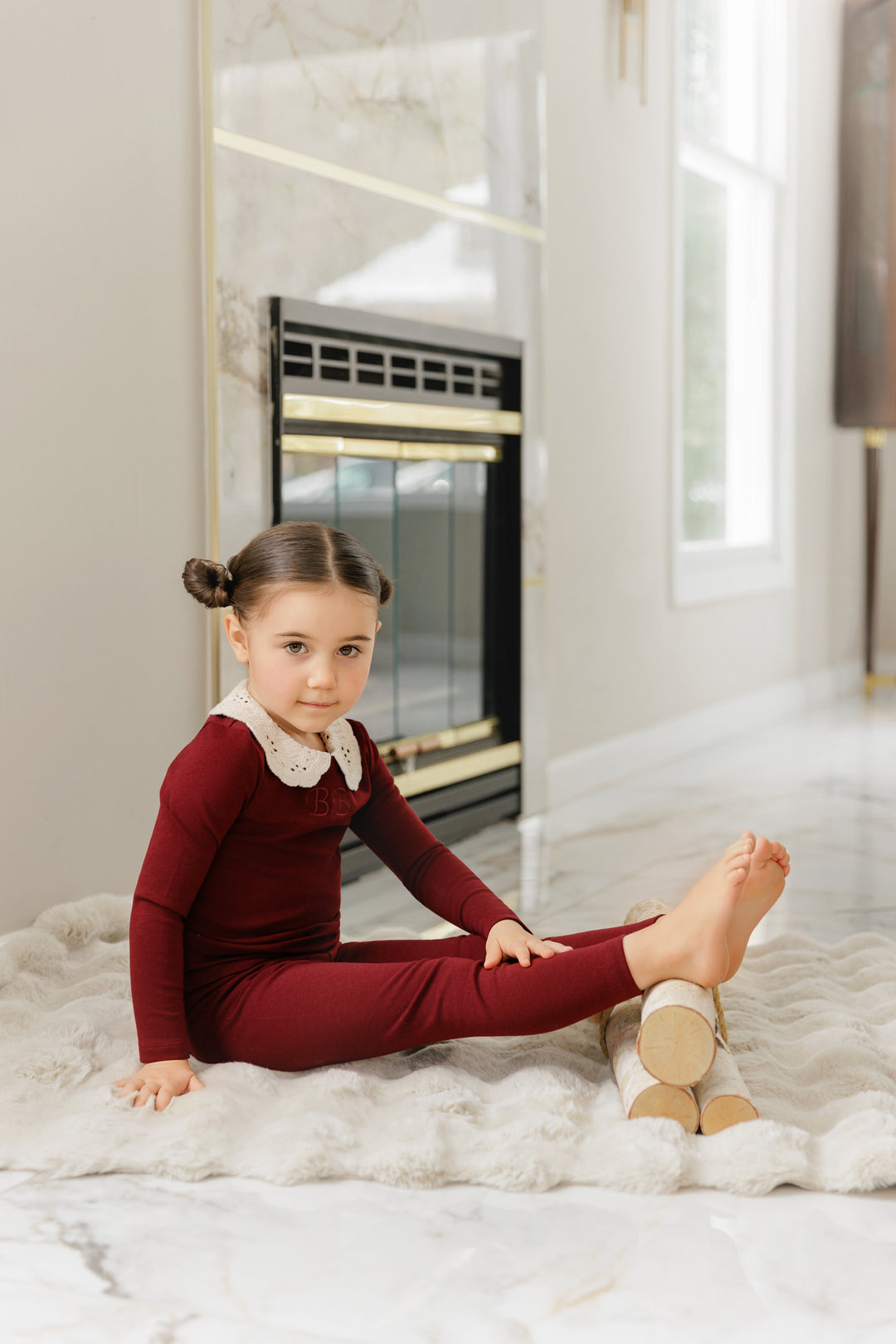 BP26008P Crochet Collar Pajamas - Deep Red Crochet Collar