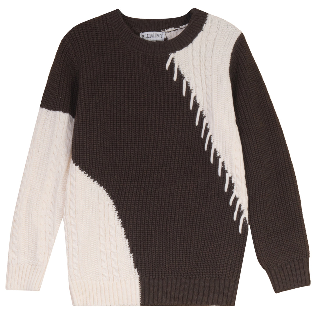 BRADLEY STITCHED DIAGONAL COLORBLOCK SWEATER-BROWN