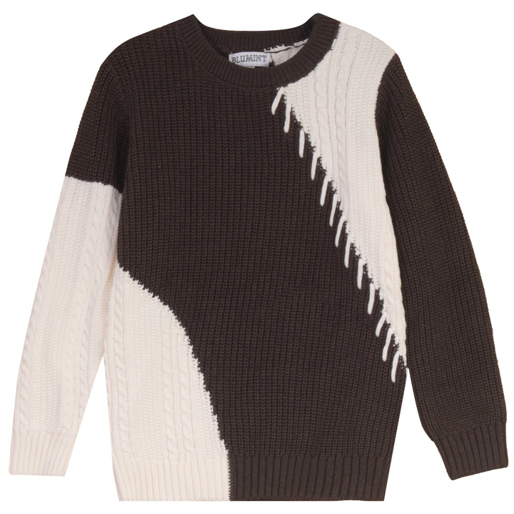 BRADLEY STITCHED DIAGONAL COLORBLOCK SWEATER-BROWN