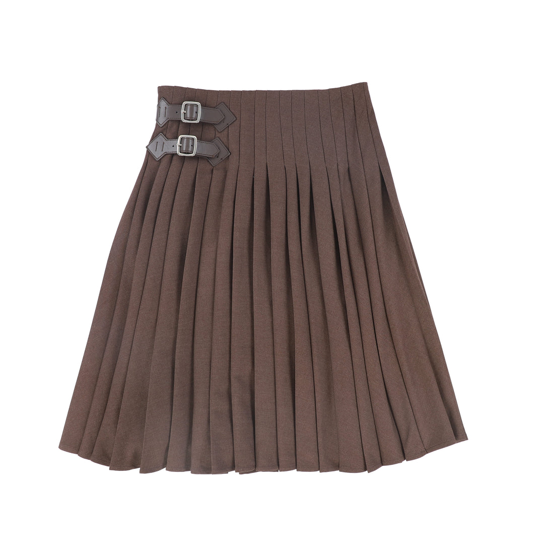 C-22268-Thin Pleated Skirt -Brown