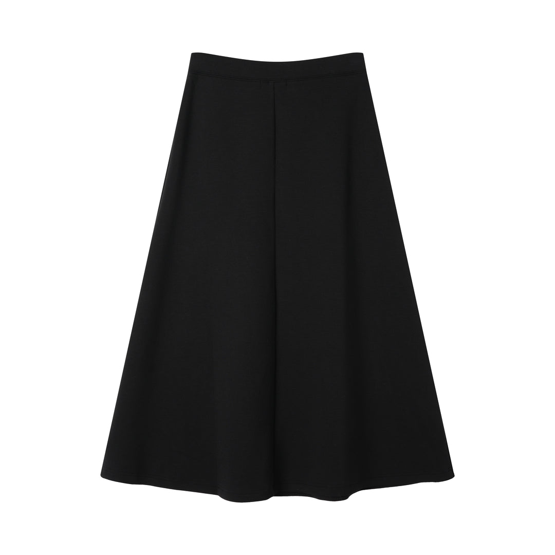 A-LINE MIDI SKIRT WITH ELASTIC WAIST-BLACK