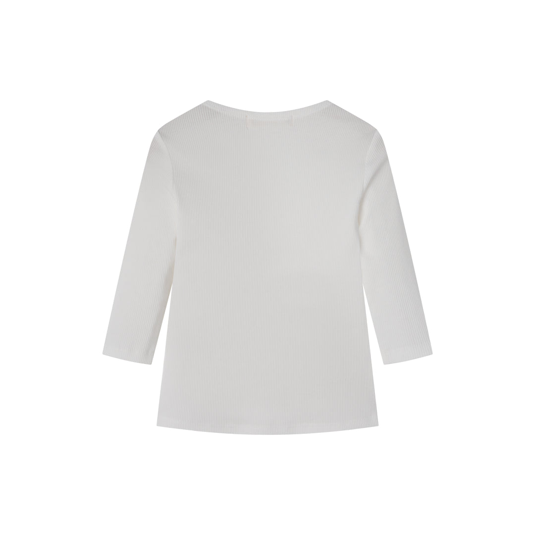 RIBBED 3/4 SLEEVE T-SHIRT-WHITE