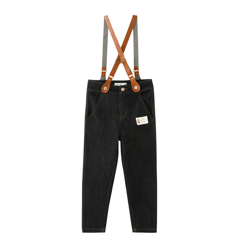 SUSPENDER PANTS-BLACK DENIM