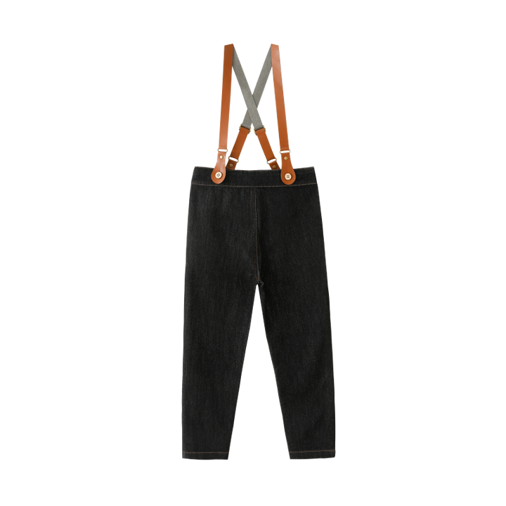 SUSPENDER PANTS-BLACK DENIM