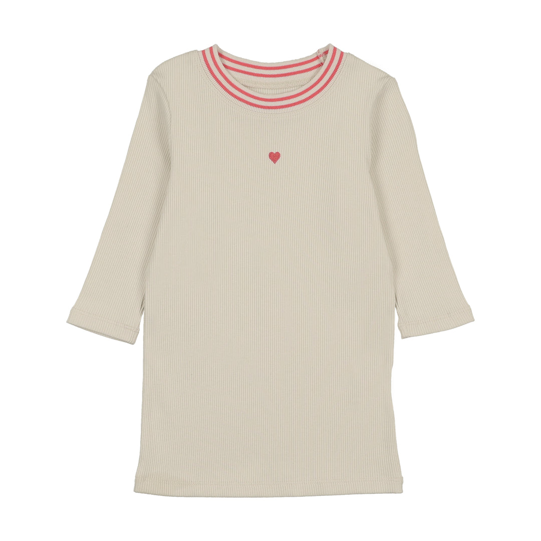 S26-BS02L-RIBBED NECK 3/4 SLEEVE T-SHIRT-CORAL TRIM