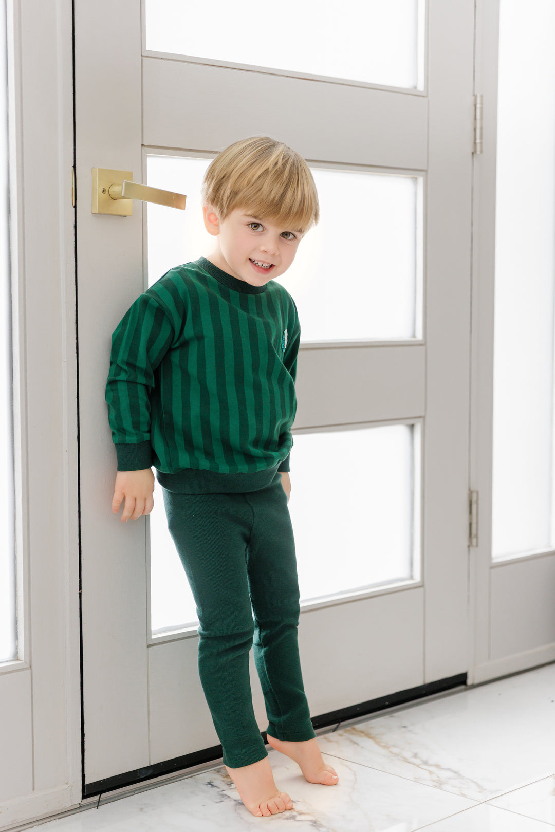 BWL26036SET Beaded Stripe Sweatset - Green/Green