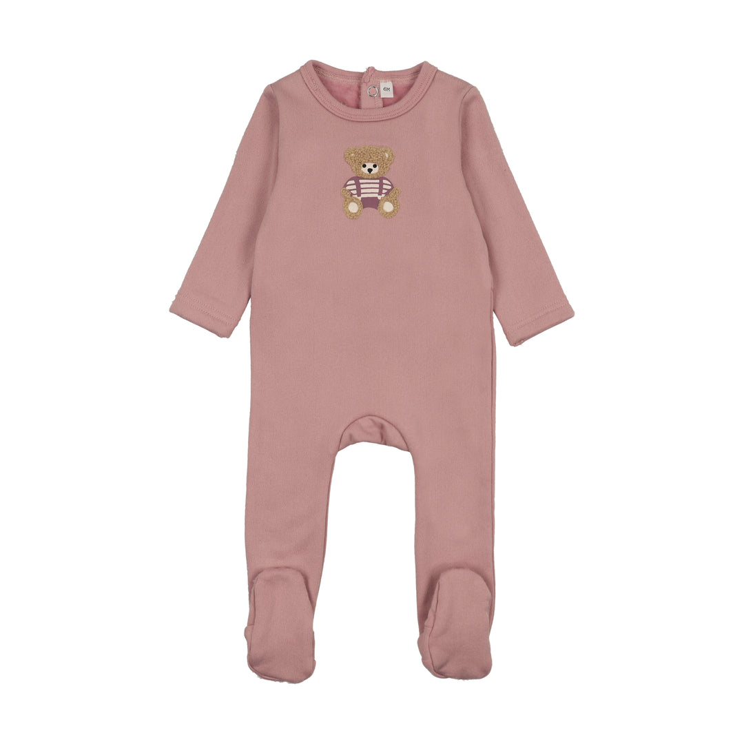 BWLV26007F Sherpa Teddy Velour Footie - Pink Bear