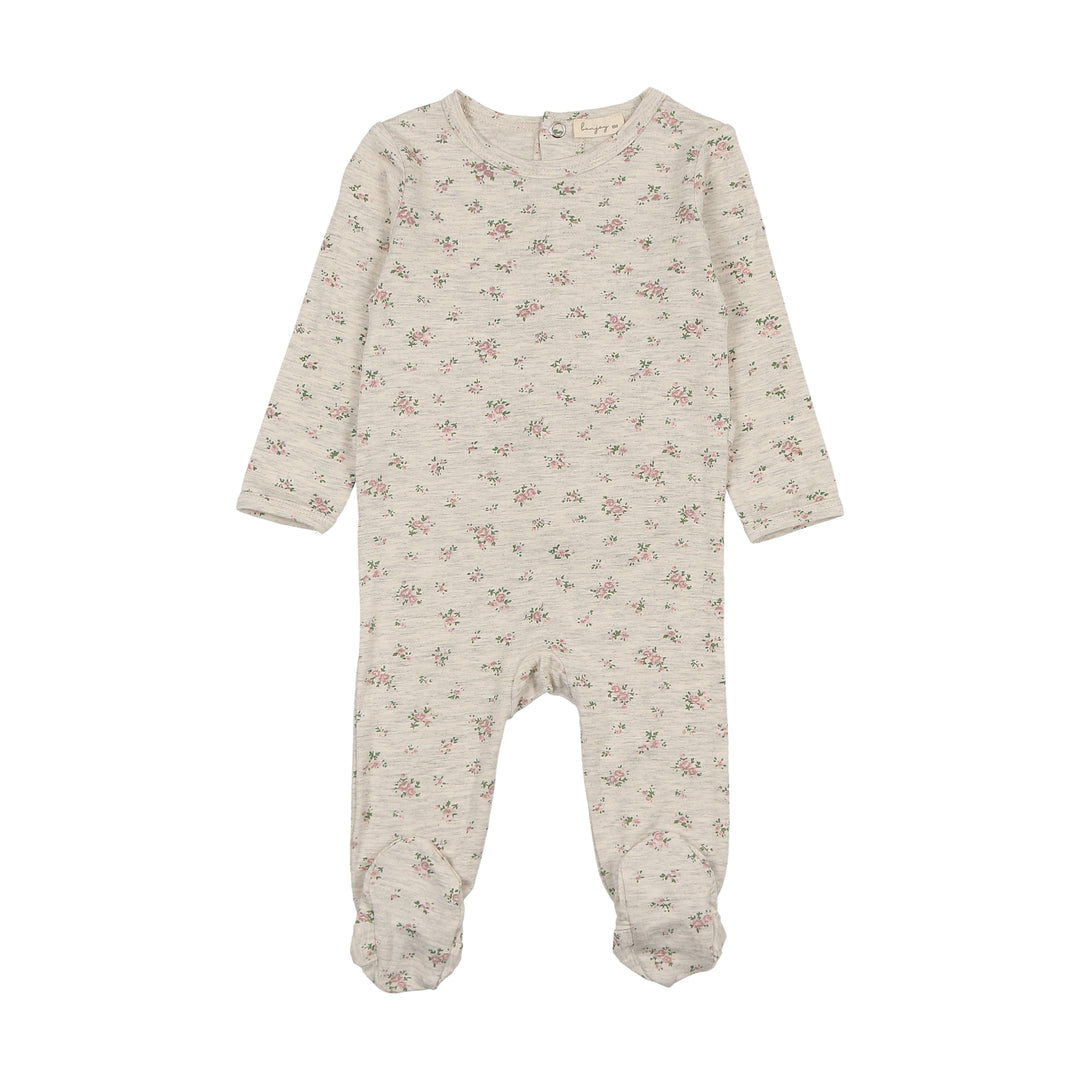 SL25301-Oat-Heathered Floral Footie-Oat