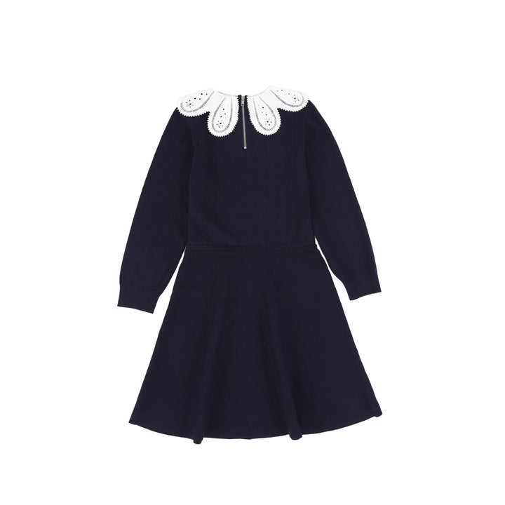 C14154-TEXTURED KNIT DETAIL COLLAR DRESS-Navy