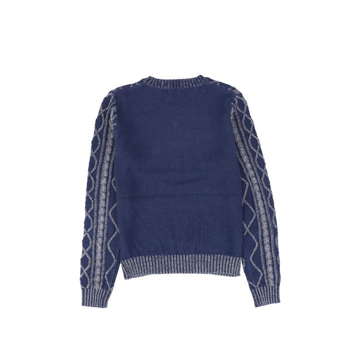 C14156-DENIM EMBROIDERED KNIT SWEATER-Denim