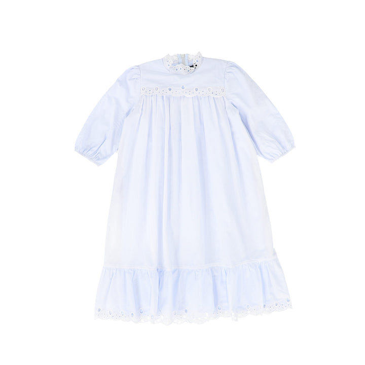 C-17220-Cotton Eyelet Trim Dress -Light Blue