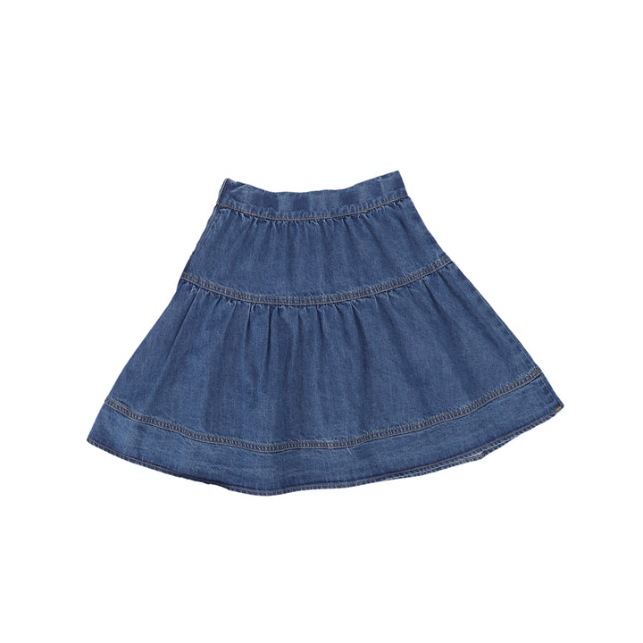 C-17418-Waisted Denim Skirt -Denim