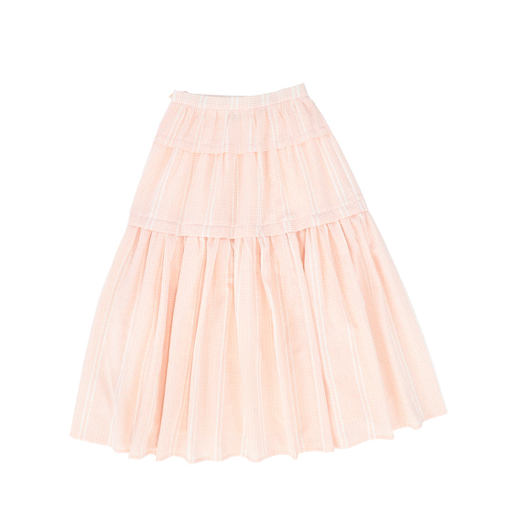 C-17419-Checked Tiered Skirt -Pink