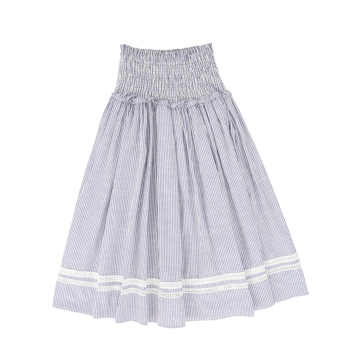 C-17448-Smocked Striped Skirt -White/Blue