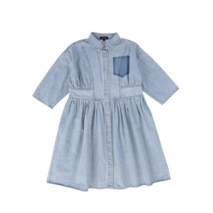 C-17531-Denim Waisted Shirtdress -LT Blue Denim