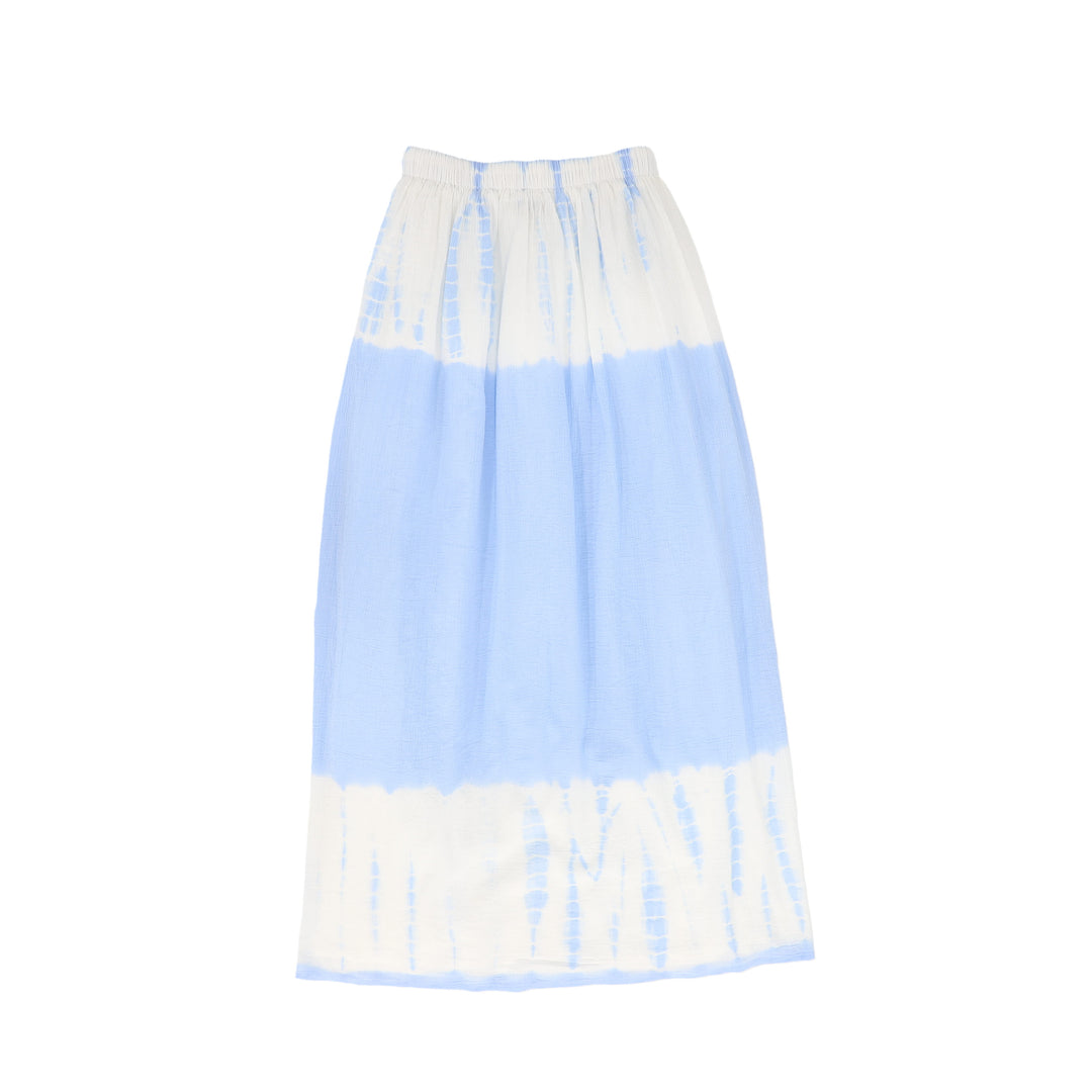 C-18629-Crinkle Tie Dye Maxi Skirt -Light Blue