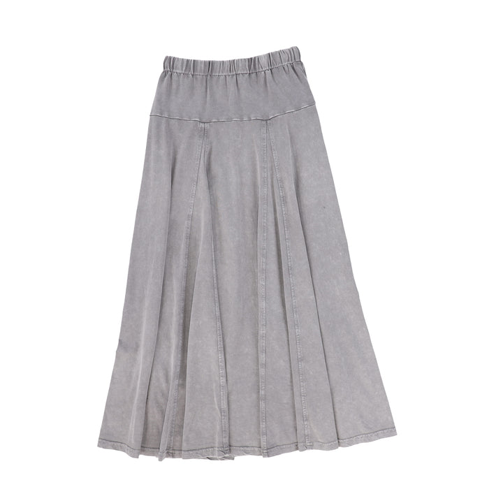 C-18644-Flowy Mineral Wash Maxi Skirt -Grey