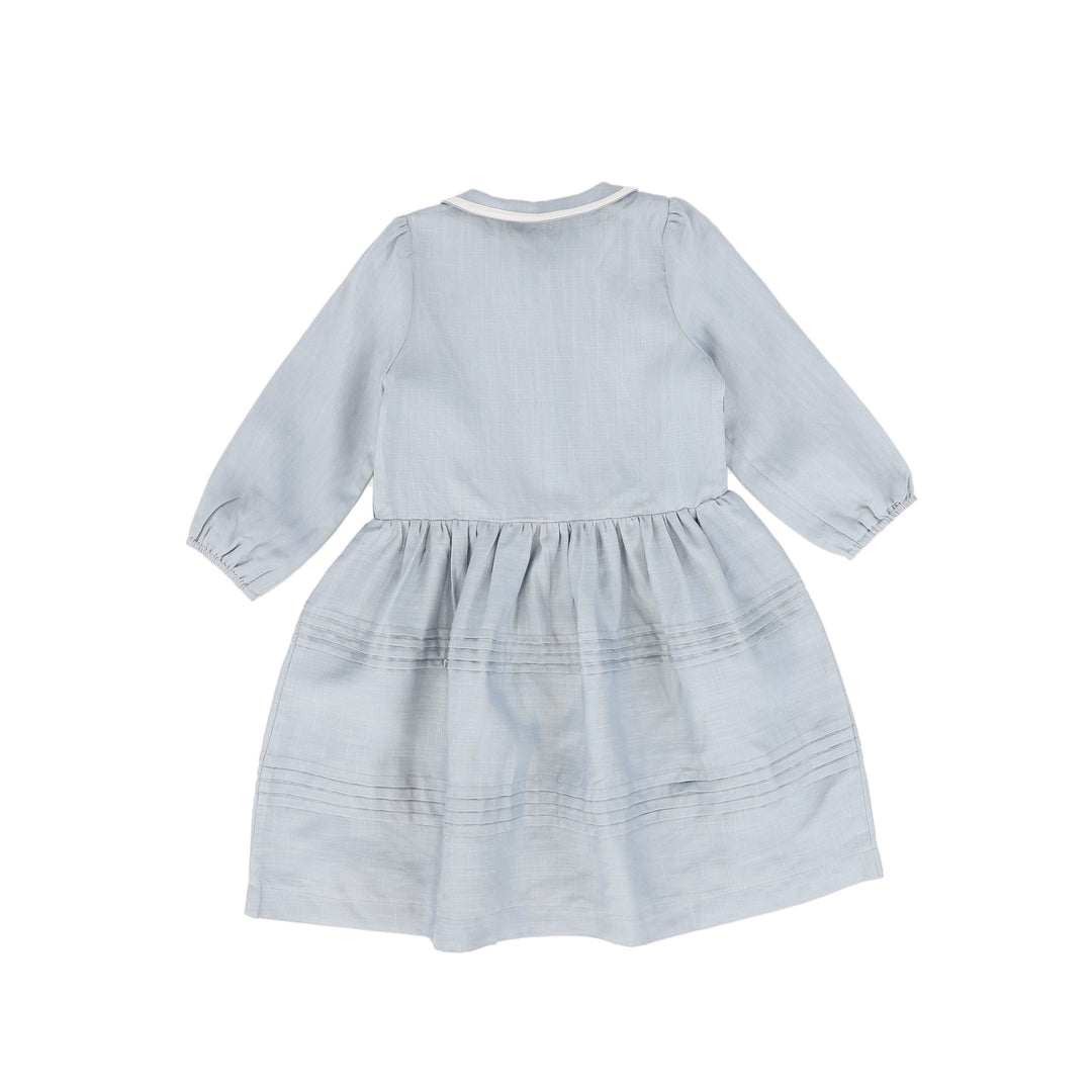 C-19228-Pleated Linen Dress -Light Blue