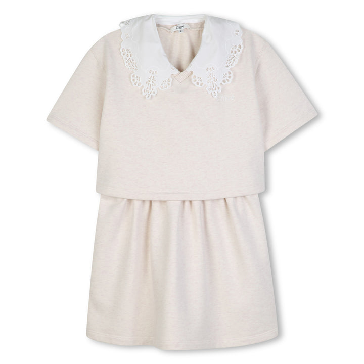 C21243 CHINE ECRU SHORT SLEEVED DRESS