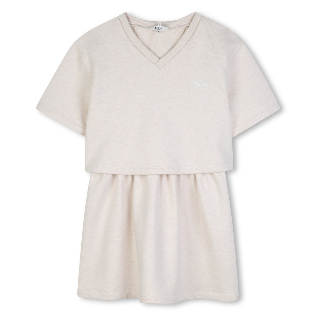 C21243 CHINE ECRU SHORT SLEEVED DRESS