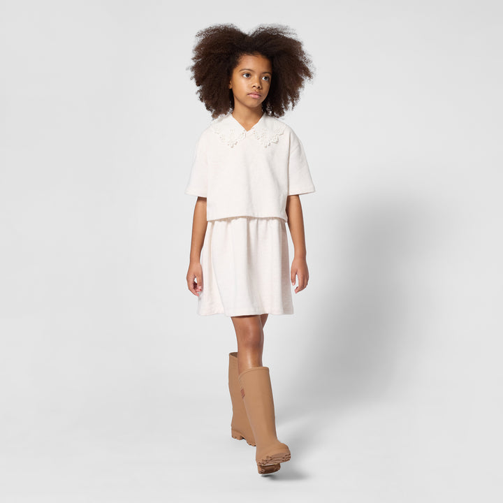 C21243 CHINE ECRU SHORT SLEEVED DRESS