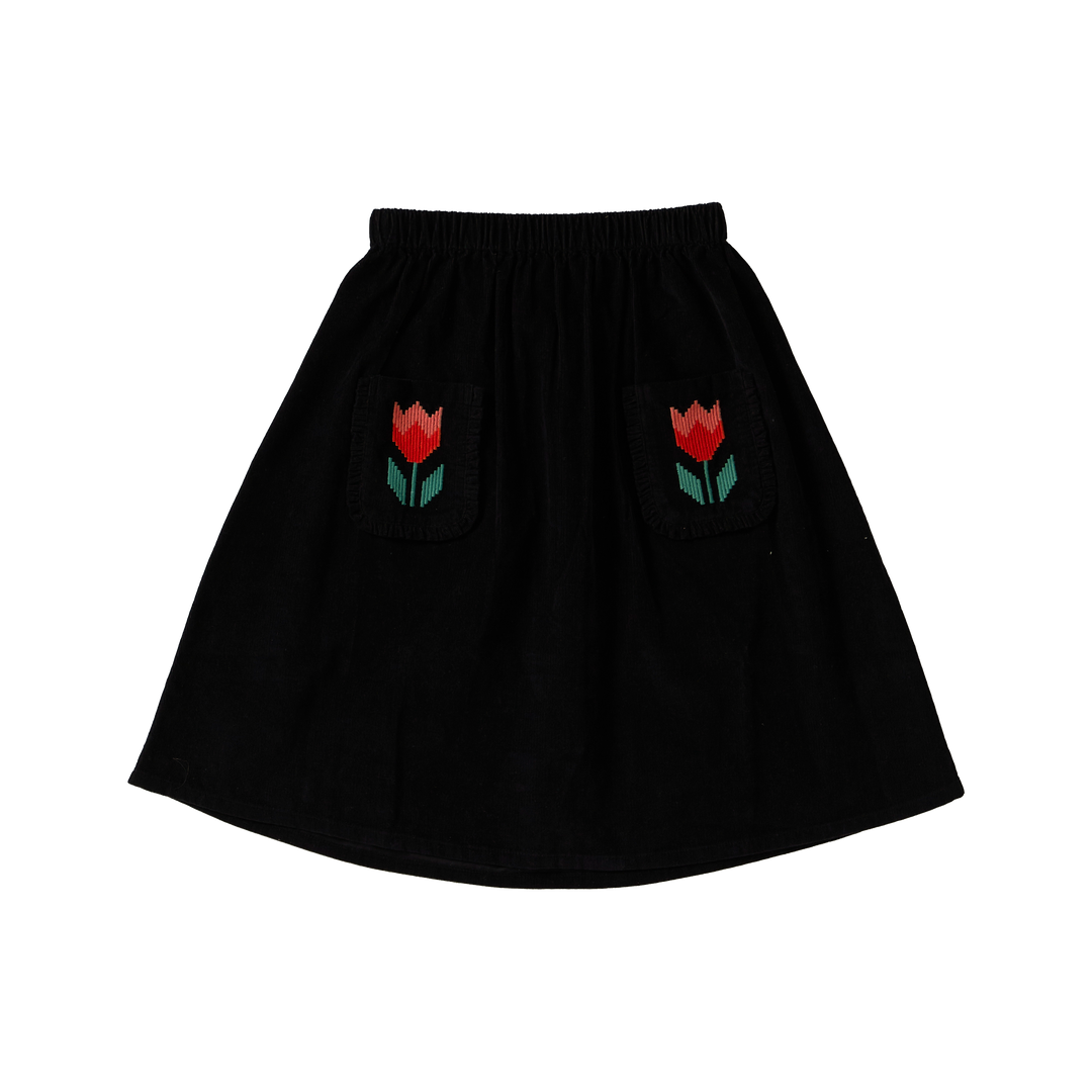 C26204 RUFFLE CORDUROY SKIRT - BLACK