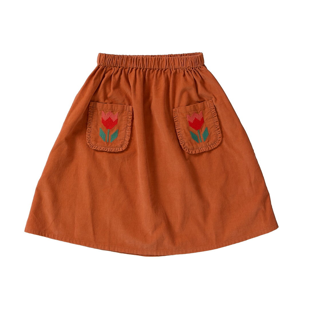 C26204 RUFFLE CORDUROY SKIRT - MAPLE