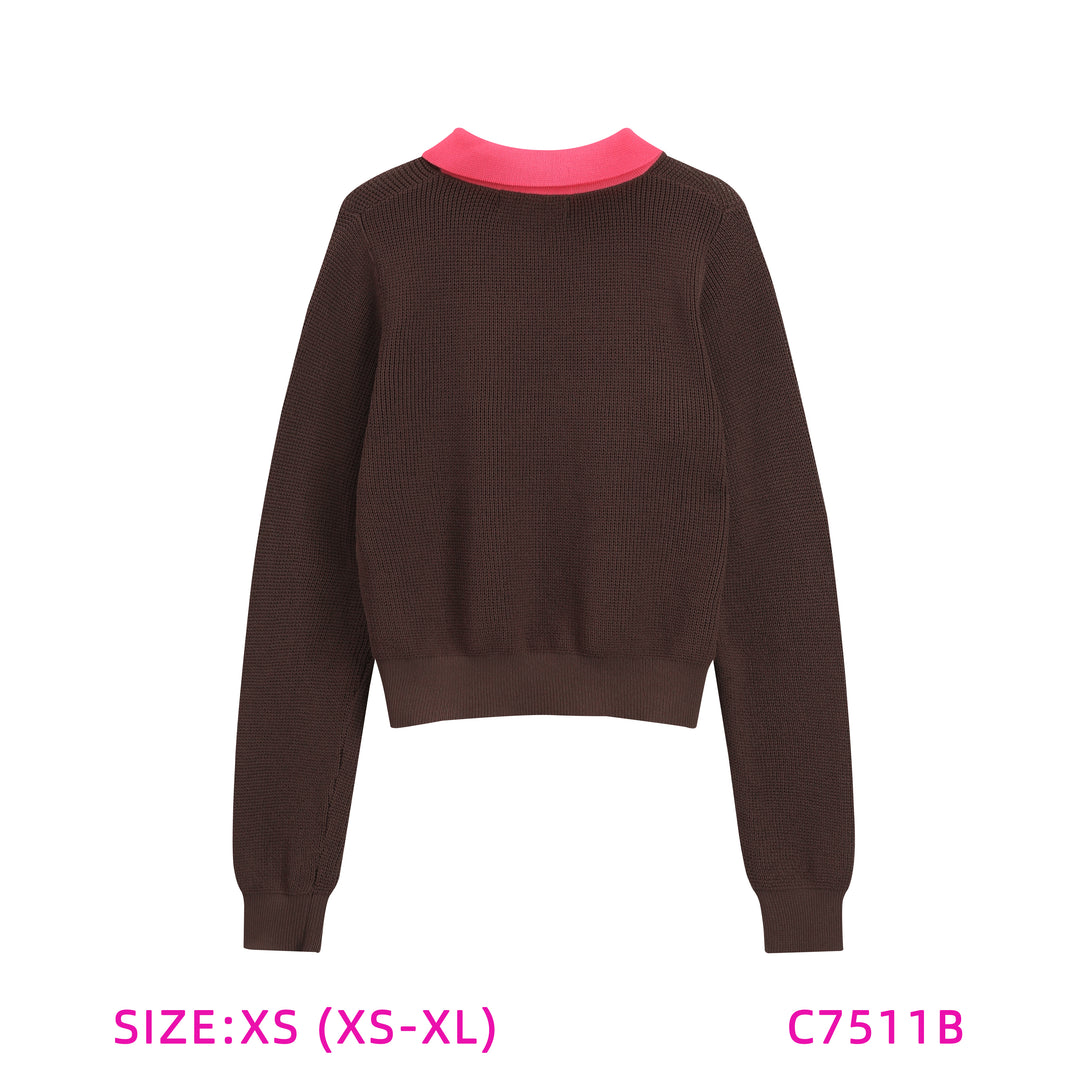C7511B-CONTRAST COLLAR SWEATER
