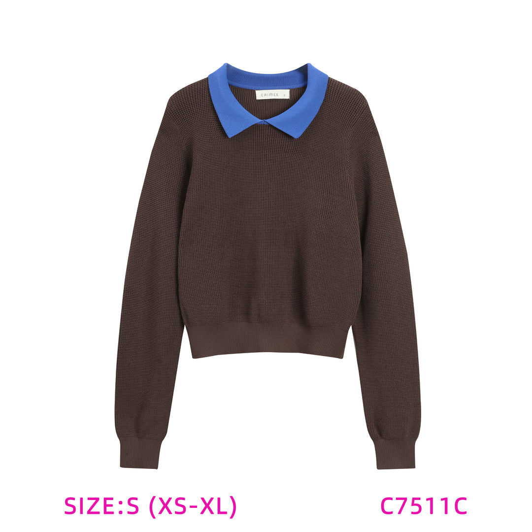 C7511C-CONTRAST COLLAR SWEATER