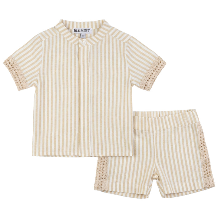 CLAN CROCHET DETAIL PINSTRIPE SET-DESERT