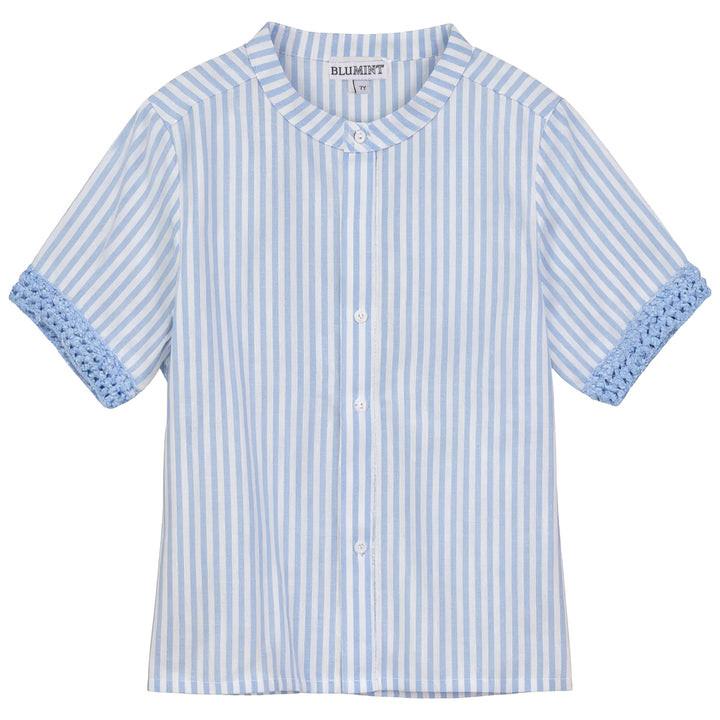 CLASS CROCHET DETAIL PINSTRIPE SHIRT-ICE BLUE