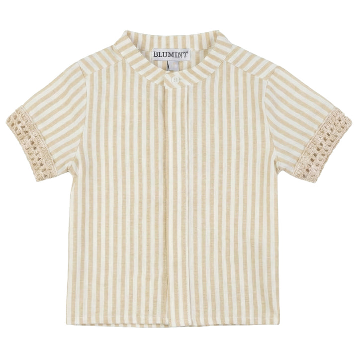 CLASS CROCHET DETAIL PINSTRIPE SHIRT-DESERT
