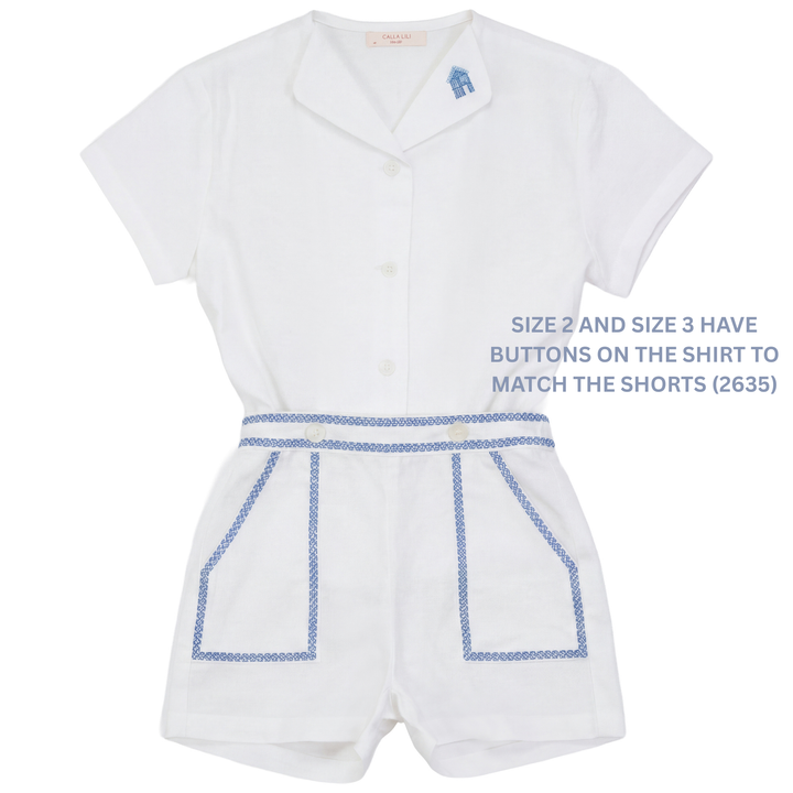 2636-BOY LINEN SHIRT WITH HOUSE-WHITE/BLUE