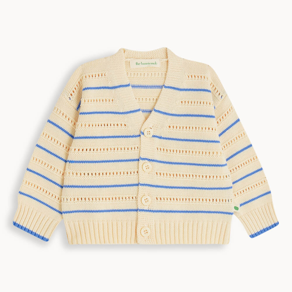 COMO 3670-POINTELLE STRIPE CARDIGAN-BLUE