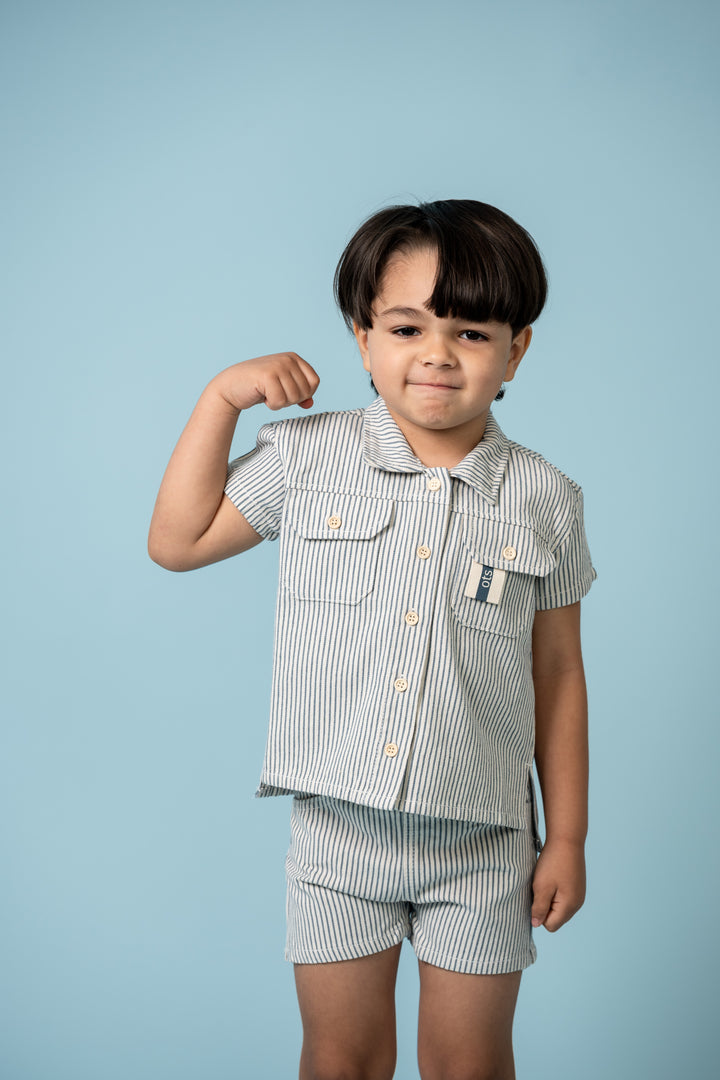 SS911A - Button D Shirt Blue Stripe