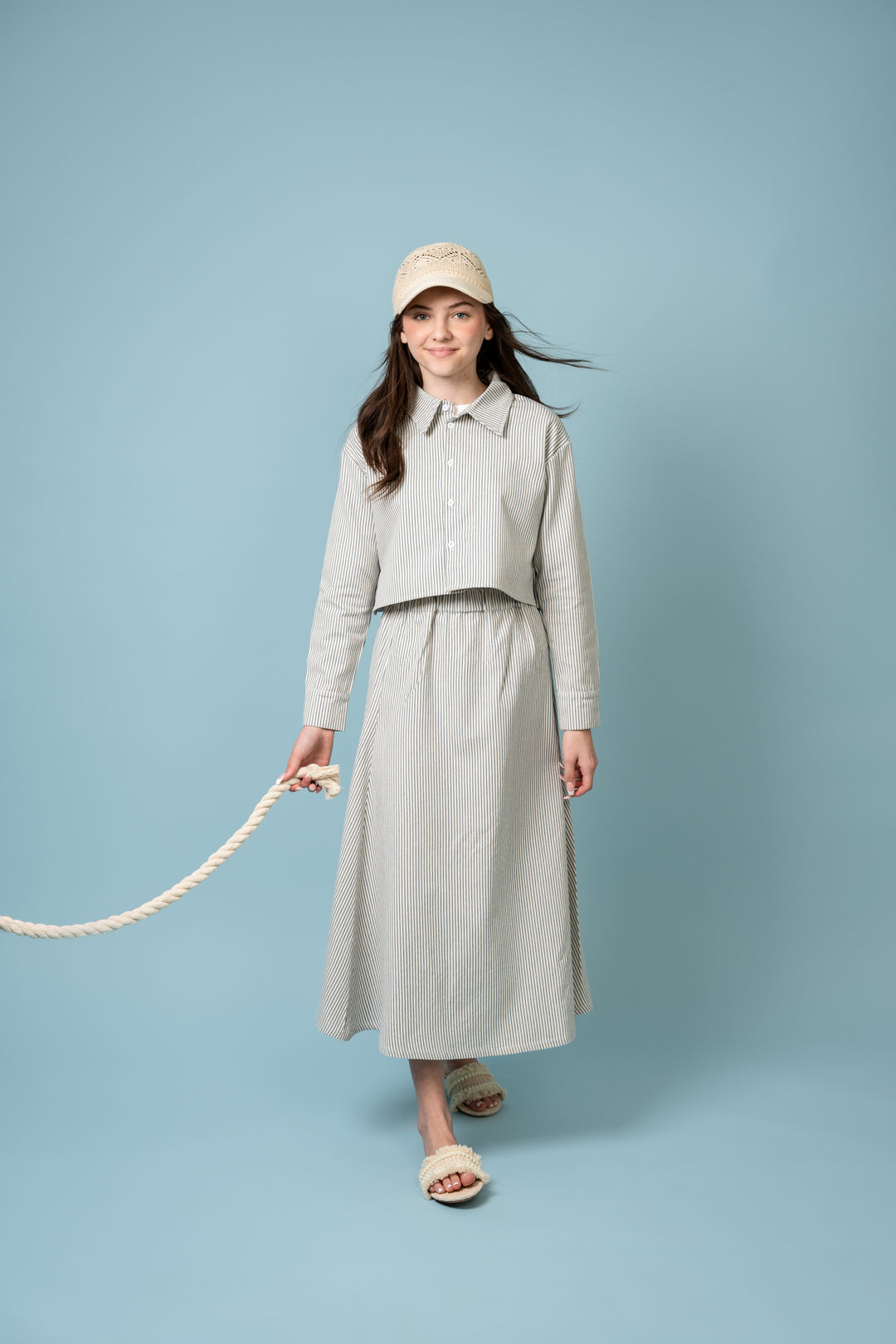 SS906A - Teen Skirt Blue Stripe