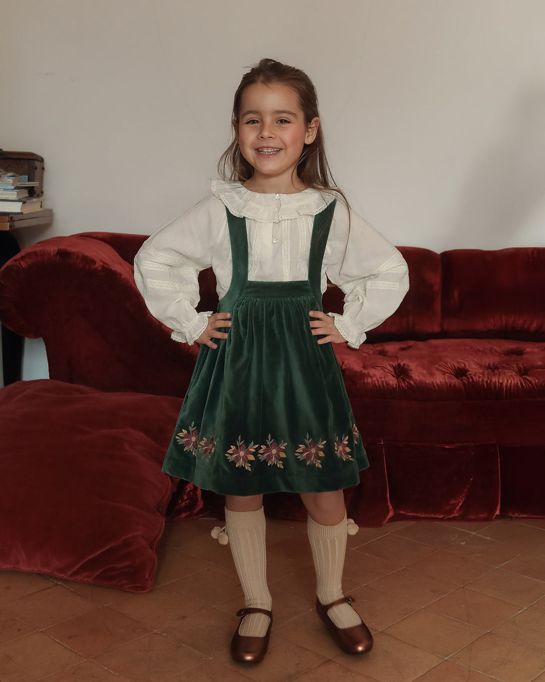 FB-FW26-00006 BELLE DRESS LONG - VELVET FOREST GREEN