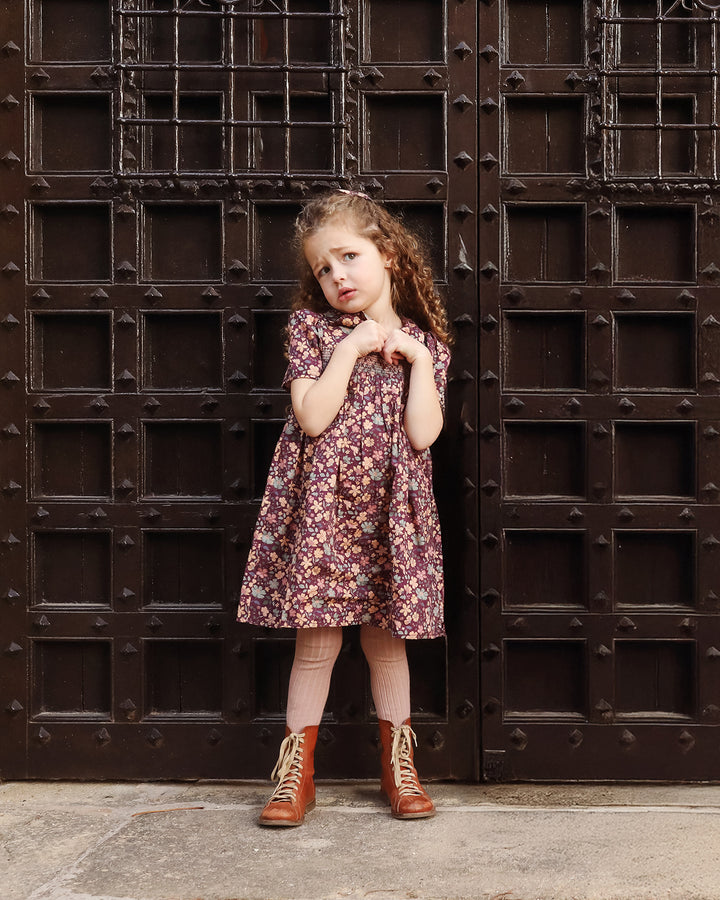 FC-FW26-00016 ERIKA DRESS LONG - SATIN GARDEN FLOWER PLUM