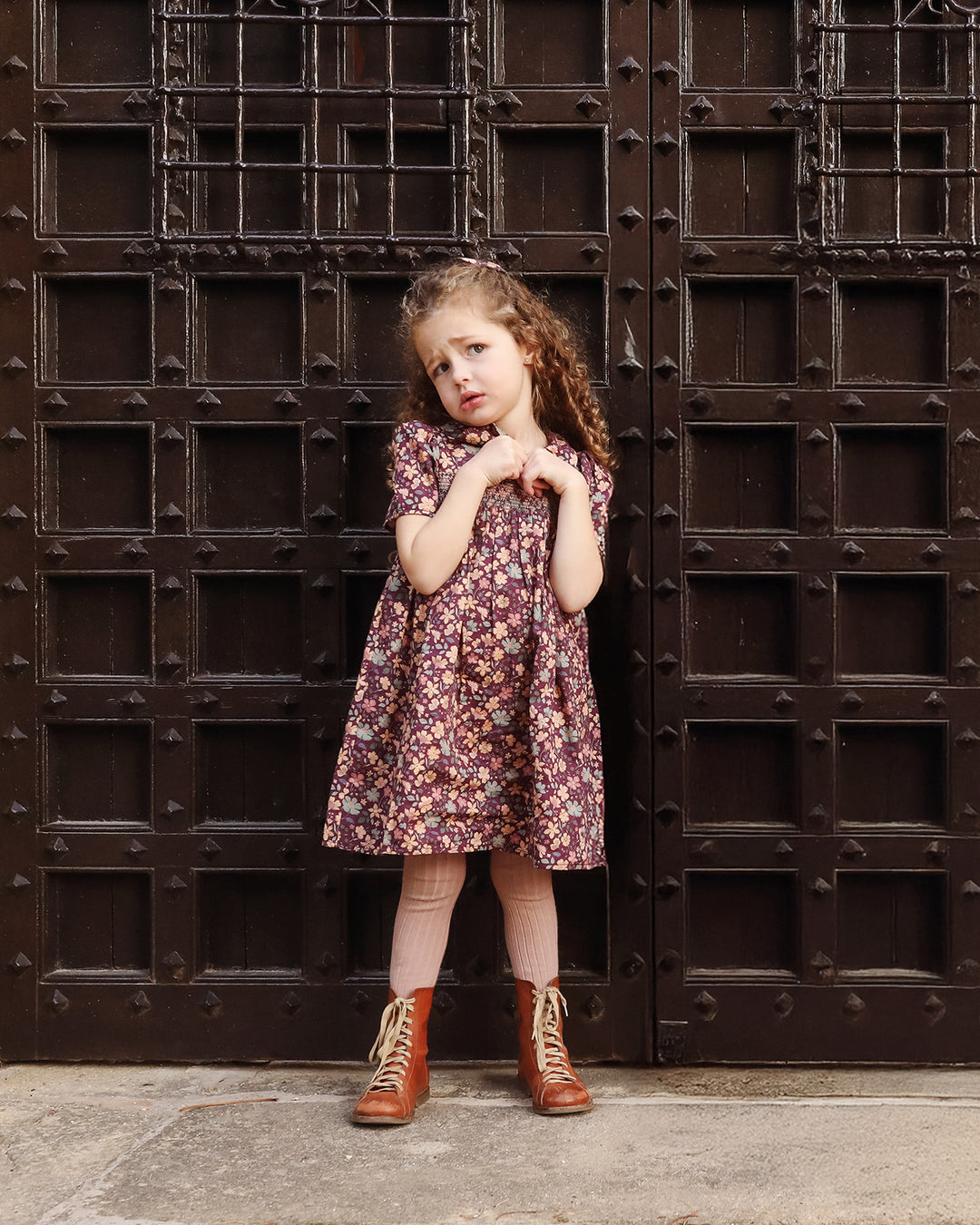 FC-FW26-00016 ERIKA DRESS SHORT - SATIN GARDEN FLOWER PLUM