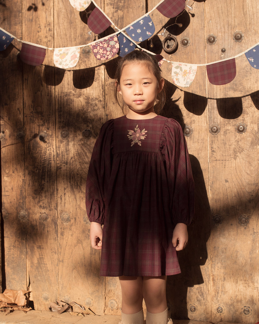 FB-FW26-00009 BELLE DRESS SHORT - YARN-DYED CHECKS PLUM